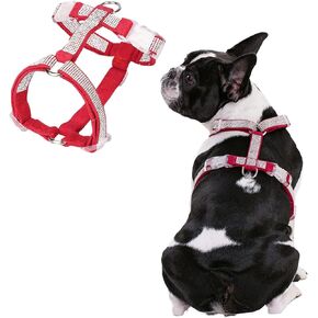 Dog Reflective Rhinestone Harness, No Pull Adjustable D-Ring Harness Walking Harness for Small Meduim Large Dog(Black,XS)