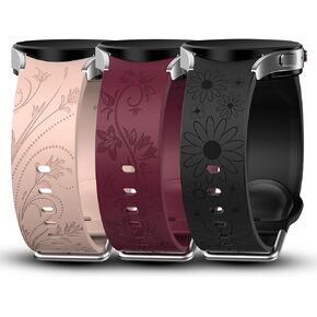 3 عبوات من الأساور المنقوشة بالزهور المتوافقة مع ساعة Samsung Galaxy Watch 6 5 4 40 مم 44 مم/ ساعة 5 Pro 45 مم/ ساعة Galaxy 6 4 الكلاسيكية 47 مم 43 مم 46 مم 42 مم، 20 مم حزام ساعة رياضي من السيليكون الناعم للنساء