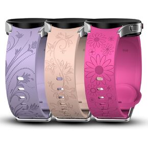 3 عبوات من الأساور المنقوشة بالزهور المتوافقة مع ساعة Samsung Galaxy Watch 6 5 4 40 مم 44 مم/ ساعة 5 Pro 45 مم/ ساعة Galaxy 6 4 الكلاسيكية 47 مم 43 مم 46 مم 42 مم، 20 مم حزام ساعة رياضي من السيليكون الناعم للنساء in Kuwait