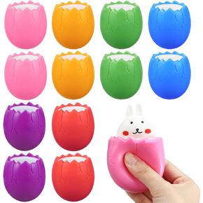 Easter Eggs Squishy Bunny, BILLMOSS 12PCS Easter Basket Stuffers Rabbit Squeeze Toys for Easter Eggs Hunt, Cute Rubber Decorations Party Favors for Boys, Girls