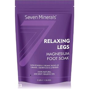 Seven Minerals Relaxing Legs Magnesium Chloride Flakes 3lb – Absorbs Better Than Epsom Salt - Unique Foot Soak Formula for Tired Legs and Leg Cramps - with Orange, Cedarwood & Lavender