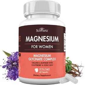 4 in 1 Magnesium Supplement for Women - Magnesium Glycinate with Chasteberry Dong Quai and Vitamin B6 for Stress Relief, Healthy Sleep, Nerves, Bones, Muscles (Manufactured in The USA) 60 Capsules