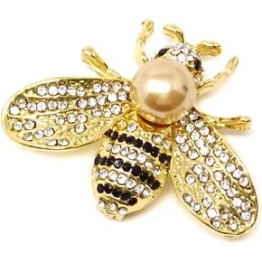 Honbay Fashion Vintage Gold Tone Honey Bee Brooch with Rhinestones and Pearl