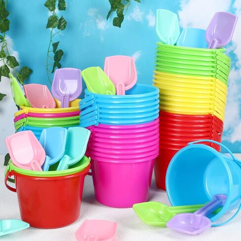 Jerify 96 Pcs 6.3 Inch Plastic Beach Pails Sand Buckets and Sand Shovels Set with 48 Pcs Beach Pails Buckets 48 Pcs Shovels Toys(Ocean Animals) in Kuwait