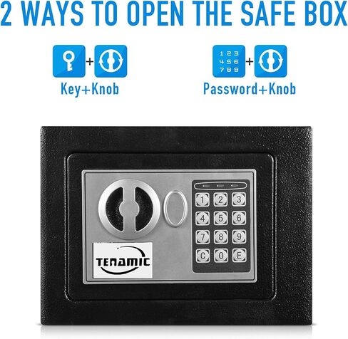 TENAMIC Safe Box 0.23 Cubic Feet Electronic Digital Security Box, Keypad Lock Box Cabinet Safes, Solid Alloy Steel Office Hotel Home Safe, Black in Saudi Arabia