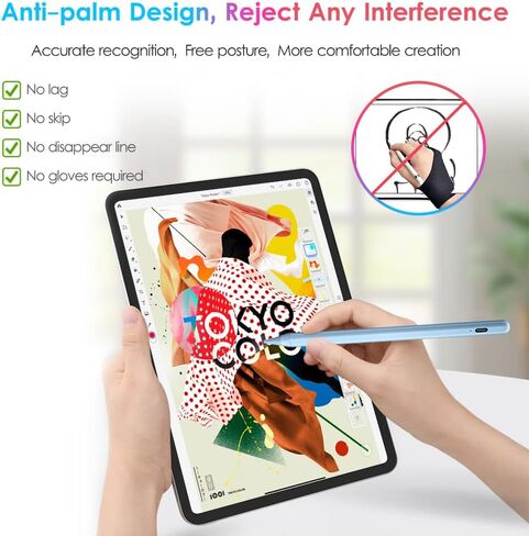 قلم DTTO لجهاز Apple iPad 10th/9th/8th/7th/6th Generation، Pro 11 بوصة، Pro 12.9 بوصة 6th/5th/4th Gen، Mini 6th/5th Gen، iPad Air 5th/4th/3rd Gen، رفض النخيل ، أزرق in Kuwait