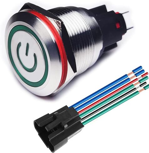 22mm 7/8" Self-Locking Latching Waterproof Stainless Steel Push Button Switch w/Green Led lamp and Jumper Terminal 12-24V DC 10A SPST for Yacht RV Car and Truck Etc PBS-MSS22G in Saudi Arabia