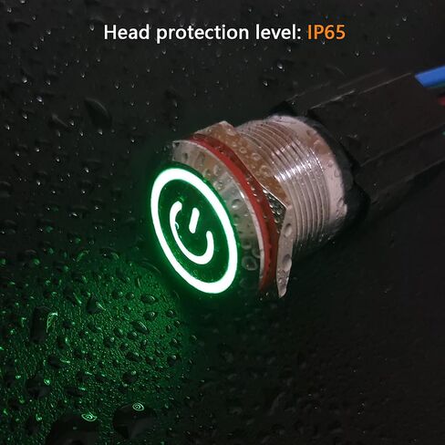 22mm 7/8" Self-Locking Latching Waterproof Stainless Steel Push Button Switch w/Green Led lamp and Jumper Terminal 12-24V DC 10A SPST for Yacht RV Car and Truck Etc PBS-MSS22G in Saudi Arabia