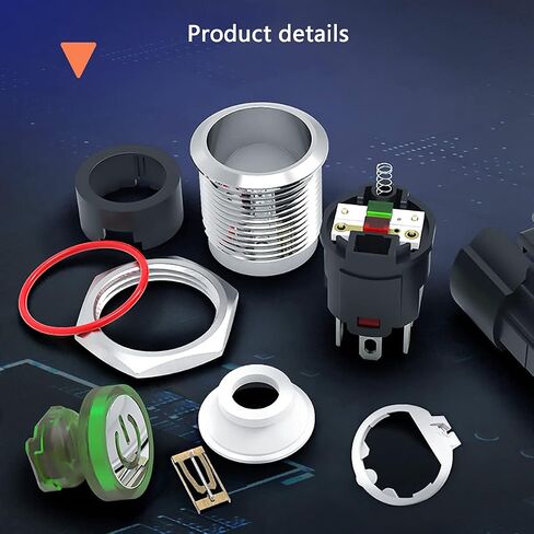 22mm 7/8" Self-Locking Latching Waterproof Stainless Steel Push Button Switch w/Green Led lamp and Jumper Terminal 12-24V DC 10A SPST for Yacht RV Car and Truck Etc PBS-MSS22G in Saudi Arabia