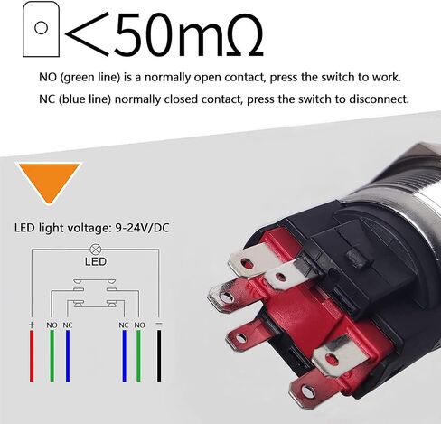 22mm 7/8" Self-Locking Latching Waterproof Stainless Steel Push Button Switch w/Green Led lamp and Jumper Terminal 12-24V DC 10A SPST for Yacht RV Car and Truck Etc PBS-MSS22G in Saudi Arabia