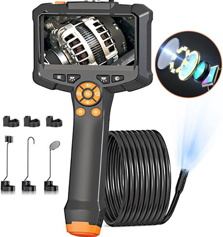 Endoscope Camera with Light, Borescope Camera with Screen, 1080P HD Snake Camera with 8 LED Lights, IPX7 Waterproof Handheld Endoscope, 16.5FT Semi-Rigid Bore Scope Gadgets for Men(4.3') in Kuwait