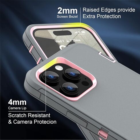 حافظة Sansunto لهاتف iPhone 14 Pro Max، حماية كاملة للجسم شديدة التحمل ومضادة للصدمات من الدرجة العسكرية 3 في 1 من مطاط السيليكون مع غطاء هاتف متين من البولي كربونات الصلب لهاتف 14ProMax 6.7 بوصة (رمادي وردي) in Kuwait