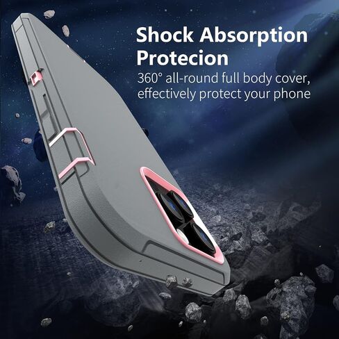 حافظة Sansunto لهاتف iPhone 14 Pro Max، حماية كاملة للجسم شديدة التحمل ومضادة للصدمات من الدرجة العسكرية 3 في 1 من مطاط السيليكون مع غطاء هاتف متين من البولي كربونات الصلب لهاتف 14ProMax 6.7 بوصة (رمادي وردي) in Kuwait
