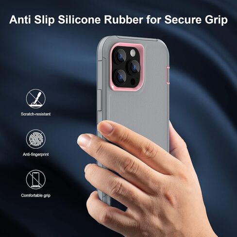 حافظة Sansunto لهاتف iPhone 14 Pro Max، حماية كاملة للجسم شديدة التحمل ومضادة للصدمات من الدرجة العسكرية 3 في 1 من مطاط السيليكون مع غطاء هاتف متين من البولي كربونات الصلب لهاتف 14ProMax 6.7 بوصة (رمادي وردي) in Kuwait