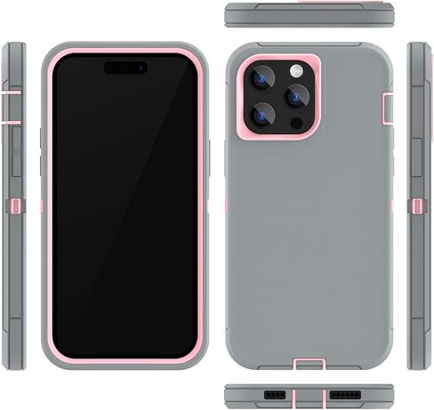 حافظة Sansunto لهاتف iPhone 14 Pro Max، حماية كاملة للجسم شديدة التحمل ومضادة للصدمات من الدرجة العسكرية 3 في 1 من مطاط السيليكون مع غطاء هاتف متين من البولي كربونات الصلب لهاتف 14ProMax 6.7 بوصة (رمادي وردي) in Kuwait