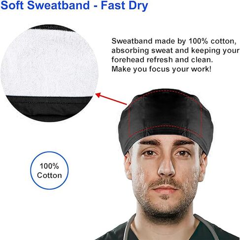 Scrub Cap Unisex Tie Back Men Working Cap Cotton Sweatband for Women Doctor Hat and Nurse Hat Adjustable Surgical Cap in Saudi Arabia