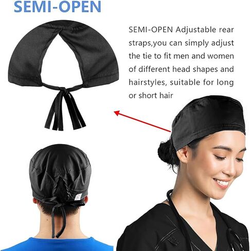 Scrub Cap Unisex Tie Back Men Working Cap Cotton Sweatband for Women Doctor Hat and Nurse Hat Adjustable Surgical Cap in Saudi Arabia