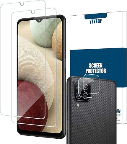 واقي شاشة زجاجي شفاف عالي الدقة لهاتف Galaxy A12 + واقيات عدسة الكاميرا من YEYEBF، [عبوتان + 2] [زجاج ثلاثي الأبعاد] [خالي من الفقاعات] [مضاد للوهج] زجاج واقي شاشة لهاتف Samsung Galaxy A12 in Kuwait