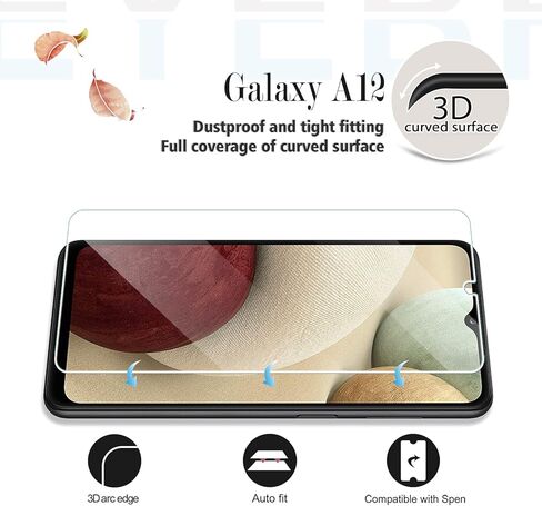 واقي شاشة زجاجي شفاف عالي الدقة لهاتف Galaxy A12 + واقيات عدسة الكاميرا من YEYEBF، [عبوتان + 2] [زجاج ثلاثي الأبعاد] [خالي من الفقاعات] [مضاد للوهج] زجاج واقي شاشة لهاتف Samsung Galaxy A12 in Kuwait