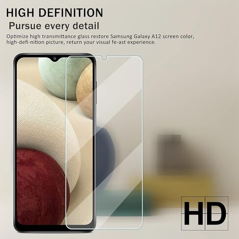 واقي شاشة زجاجي شفاف عالي الدقة لهاتف Galaxy A12 + واقيات عدسة الكاميرا من YEYEBF، [عبوتان + 2] [زجاج ثلاثي الأبعاد] [خالي من الفقاعات] [مضاد للوهج] زجاج واقي شاشة لهاتف Samsung Galaxy A12 in Kuwait
