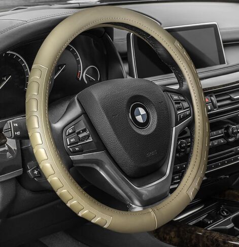 FH Group FH2006BEIGE Universal Fit Microfiber Embossed Leather Beige Steering Wheel Cover fits most Cars, SUVs, and Trucks in Saudi Arabia