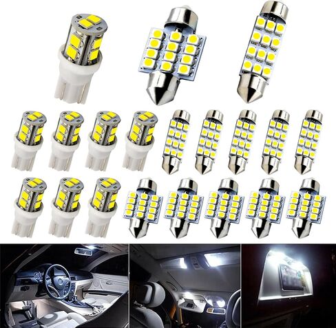 20 PCS Car LED Bulb Kit Set, T10 31 mm 42 mm Festoon Bulbs, LED Replacement Bulbs for Double Pointed Reading Lights License Plate Lights Indoor Lights (White) in Saudi Arabia
