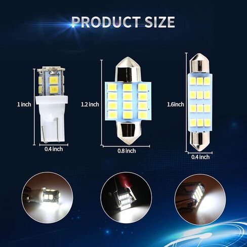 20 PCS Car LED Bulb Kit Set, T10 31 mm 42 mm Festoon Bulbs, LED Replacement Bulbs for Double Pointed Reading Lights License Plate Lights Indoor Lights (White) in Saudi Arabia