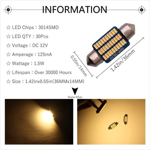 1797 LED قبة ضوء 41 مم 42 مم 211-2 569 578 لمبة بيضاء دافئة 5000K 3014 SMD للسيارات خريطة لوحة الترخيص جذع أضواء داخلية استبدال المصباح فسطون فائق السطوع 12 فولت 3 وات 1.65 بوصة 2 حزمة in Kuwait