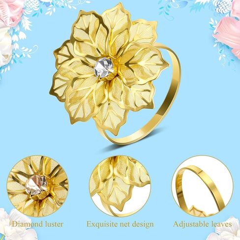SATINIOR 24 Pack Alloy Napkin Rings with Hollow Out Flower Floral Napkin Holder Rhinestone Napkin Rings for Wedding Banquet Christmas Table Setting(Gold, Silver, Rose Gold) in Saudi Arabia