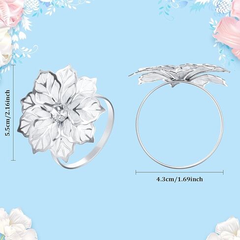 SATINIOR 24 Pack Alloy Napkin Rings with Hollow Out Flower Floral Napkin Holder Rhinestone Napkin Rings for Wedding Banquet Christmas Table Setting(Gold, Silver, Rose Gold) in Saudi Arabia