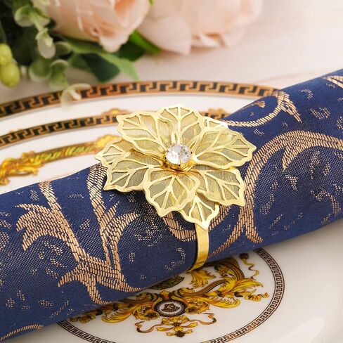 SATINIOR 24 Pack Alloy Napkin Rings with Hollow Out Flower Floral Napkin Holder Rhinestone Napkin Rings for Wedding Banquet Christmas Table Setting(Gold, Silver, Rose Gold) in Saudi Arabia