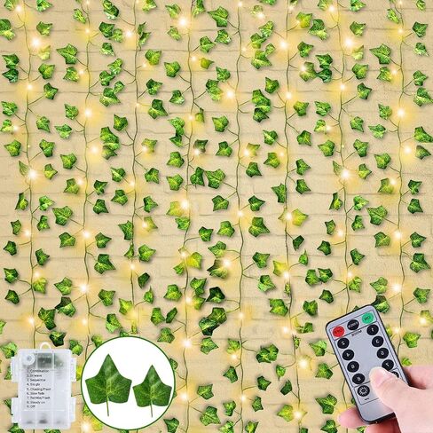 [ Timer ] Fake Ivy Vines 12 Pack 84Ft with 120 LED Vines with Lights Large & Small Thick Leaves String Lights Hanging Ivy Vines Lights for Bedroom Gardens Wedding Wall Room Decor in Saudi Arabia
