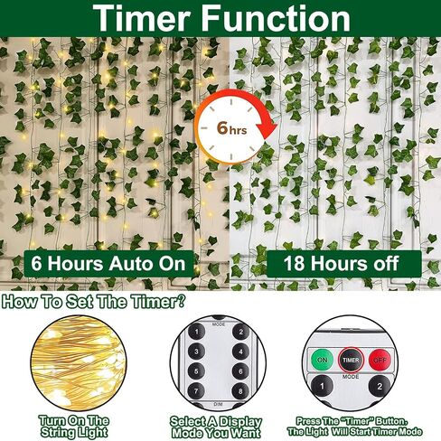 [ Timer ] Fake Ivy Vines 12 Pack 84Ft with 120 LED Vines with Lights Large & Small Thick Leaves String Lights Hanging Ivy Vines Lights for Bedroom Gardens Wedding Wall Room Decor in Saudi Arabia