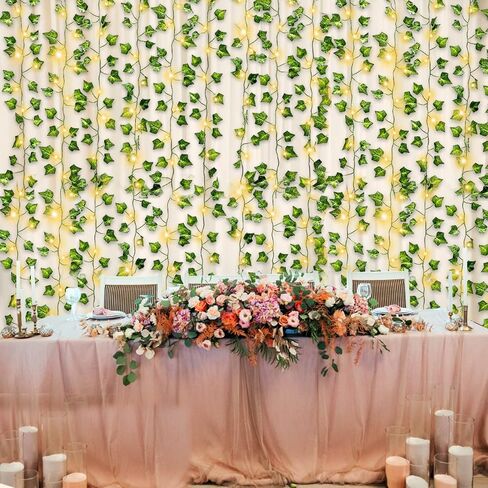 [ Timer ] Fake Ivy Vines 12 Pack 84Ft with 120 LED Vines with Lights Large & Small Thick Leaves String Lights Hanging Ivy Vines Lights for Bedroom Gardens Wedding Wall Room Decor in Saudi Arabia
