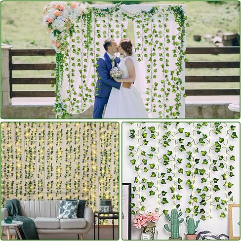 [ Timer ] Fake Ivy Vines 12 Pack 84Ft with 120 LED Vines with Lights Large & Small Thick Leaves String Lights Hanging Ivy Vines Lights for Bedroom Gardens Wedding Wall Room Decor in Saudi Arabia