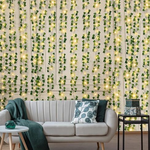 [ Timer ] Fake Ivy Vines 12 Pack 84Ft with 120 LED Vines with Lights Large & Small Thick Leaves String Lights Hanging Ivy Vines Lights for Bedroom Gardens Wedding Wall Room Decor in Saudi Arabia