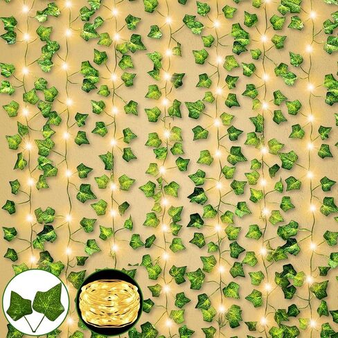 [ Timer ] Fake Ivy Vines 12 Pack 84Ft with 120 LED Vines with Lights Large & Small Thick Leaves String Lights Hanging Ivy Vines Lights for Bedroom Gardens Wedding Wall Room Decor in Saudi Arabia