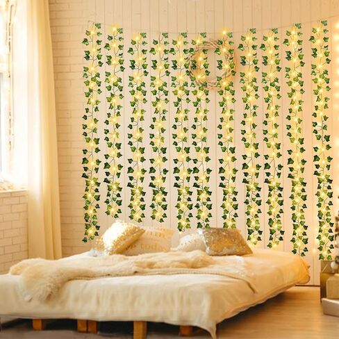 [ Timer ] Fake Ivy Vines 12 Pack 84Ft with 120 LED Vines with Lights Large & Small Thick Leaves String Lights Hanging Ivy Vines Lights for Bedroom Gardens Wedding Wall Room Decor in Saudi Arabia