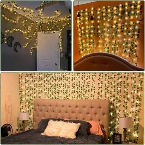 [ Timer ] Fake Ivy Vines 12 Pack 84Ft with 120 LED Vines with Lights Large & Small Thick Leaves String Lights Hanging Ivy Vines Lights for Bedroom Gardens Wedding Wall Room Decor in Saudi Arabia