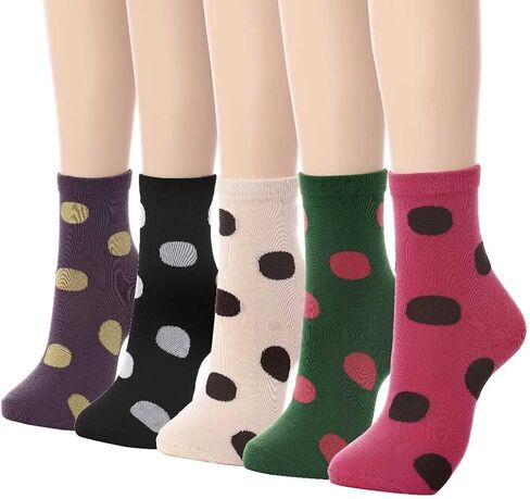 Campsis Women Crew Socks Cute Patterned Sock Polka Dot Casual Socks Colorful Ankle Socks for Women and Girls(5 Pairs) in Saudi Arabia
