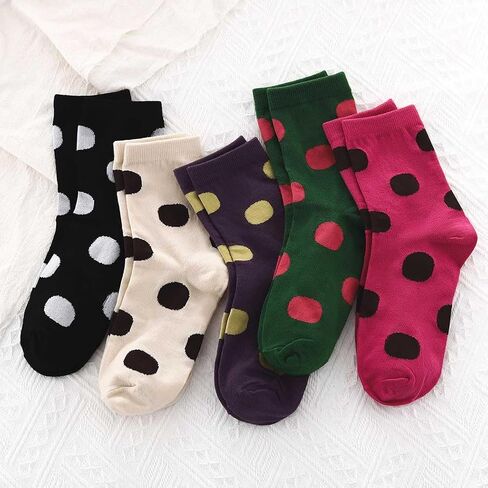 Campsis Women Crew Socks Cute Patterned Sock Polka Dot Casual Socks Colorful Ankle Socks for Women and Girls(5 Pairs) in Saudi Arabia