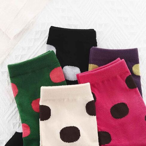 Campsis Women Crew Socks Cute Patterned Sock Polka Dot Casual Socks Colorful Ankle Socks for Women and Girls(5 Pairs) in Saudi Arabia