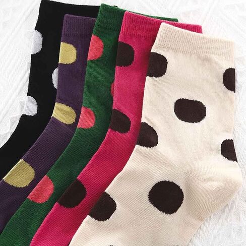 Campsis Women Crew Socks Cute Patterned Sock Polka Dot Casual Socks Colorful Ankle Socks for Women and Girls(5 Pairs) in Saudi Arabia