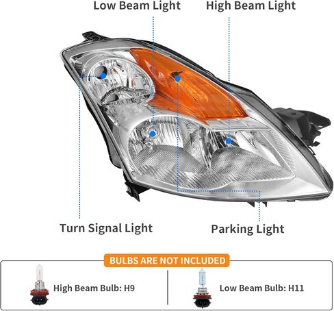 DWVO Headlight Assembly Compatible with 07 08 09 Altima 4-Door Sedan 2007 2008 2009 Black Housing with Amber Reflector Clear Lens in Saudi Arabia
