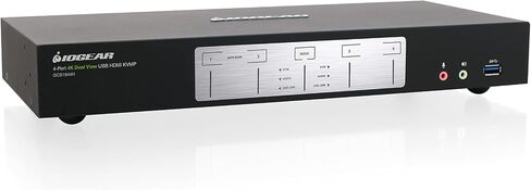 IOGEAR 4-Port 4K Dual View KVMP Switch مع HDMI، صوت، UHD 4K@60 هرتز RGB 4:4:4، محور USB 3.0، صوت، مفتاح التشغيل السريع، تبديل الأزرار، مفتاح ماوس لوحة مفاتيح شاشة الكمبيوتر لـ 4 أجهزة كمبيوتر وشاشتين مع كابلات - GCS1944H in Kuwait