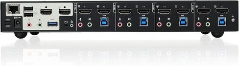 IOGEAR 4-Port 4K Dual View KVMP Switch مع HDMI، صوت، UHD 4K@60 هرتز RGB 4:4:4، محور USB 3.0، صوت، مفتاح التشغيل السريع، تبديل الأزرار، مفتاح ماوس لوحة مفاتيح شاشة الكمبيوتر لـ 4 أجهزة كمبيوتر وشاشتين مع كابلات - GCS1944H in Kuwait