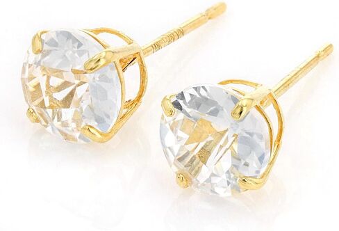 10K Gold with White Sapphire Earrings - 1.90 Carat Round Cut Studs - White Sapphire Stud Earrings - Sapphire Earrings - Birthstone Jewelry for Women - Trendy Gold Stud Earrings - Sapphire Studs in Saudi Arabia