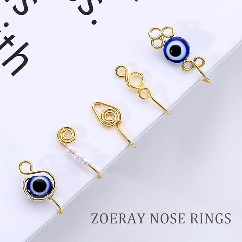 25Pcs Fake Nose Ring Nose Cuffs Fake Septum African Clip on Faux Septum Nose Ring Non Pierced Nose Hoop Heart Star Shape Multi-Style for Women Men Girls in Saudi Arabia