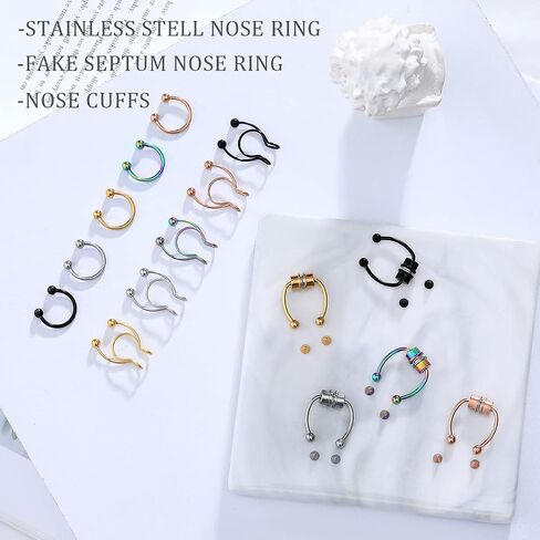 25Pcs Fake Nose Ring Nose Cuffs Fake Septum African Clip on Faux Septum Nose Ring Non Pierced Nose Hoop Heart Star Shape Multi-Style for Women Men Girls in Saudi Arabia
