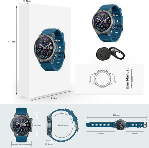 Smart Watch 1.43" AMOLED for Men, Fitness Tracker Smart Watch with Bluetooth Call Heart Rate Sleep SpO2 Monitor，IP67 Waterproof Activity Trackers and Smartwatches for iOS and Android, Blue in Saudi Arabia